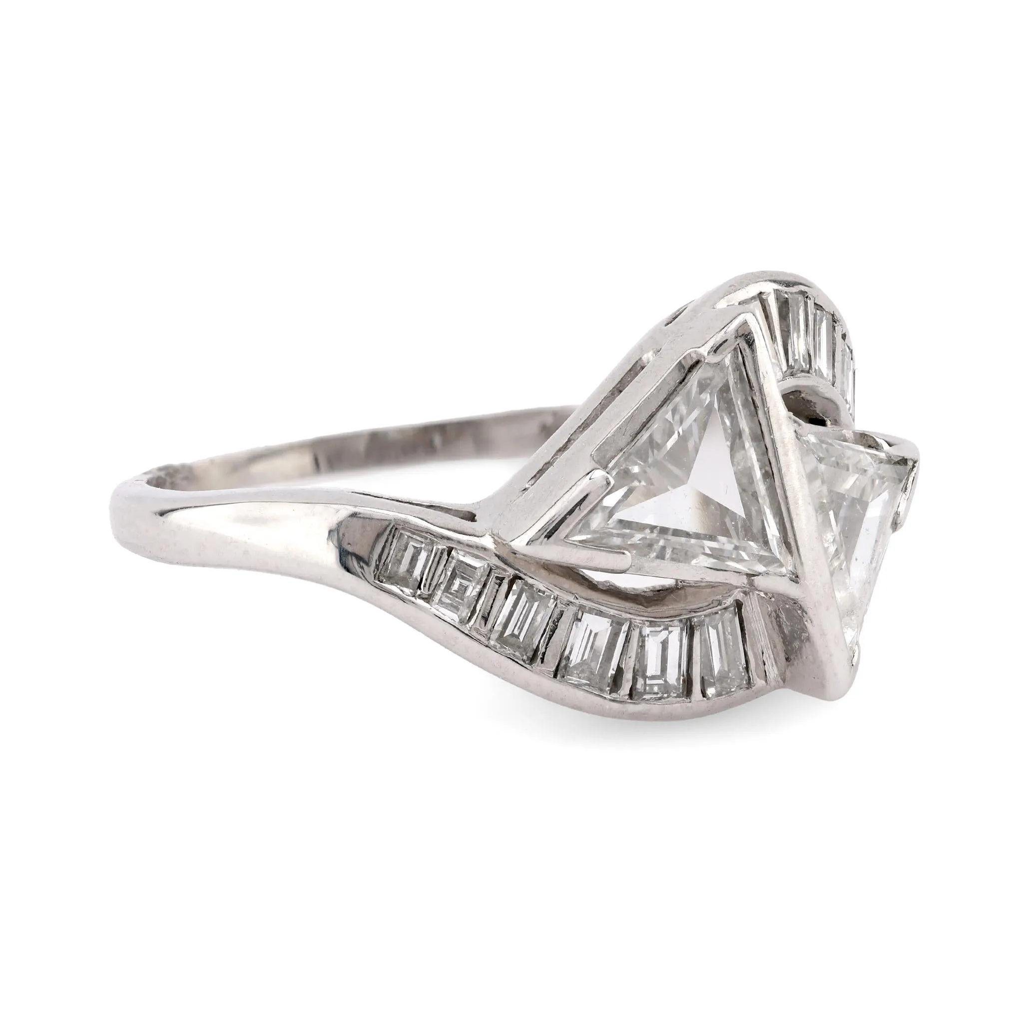 Art Deco 2 Carat Total Weight Diamond Platinum Bypass ring