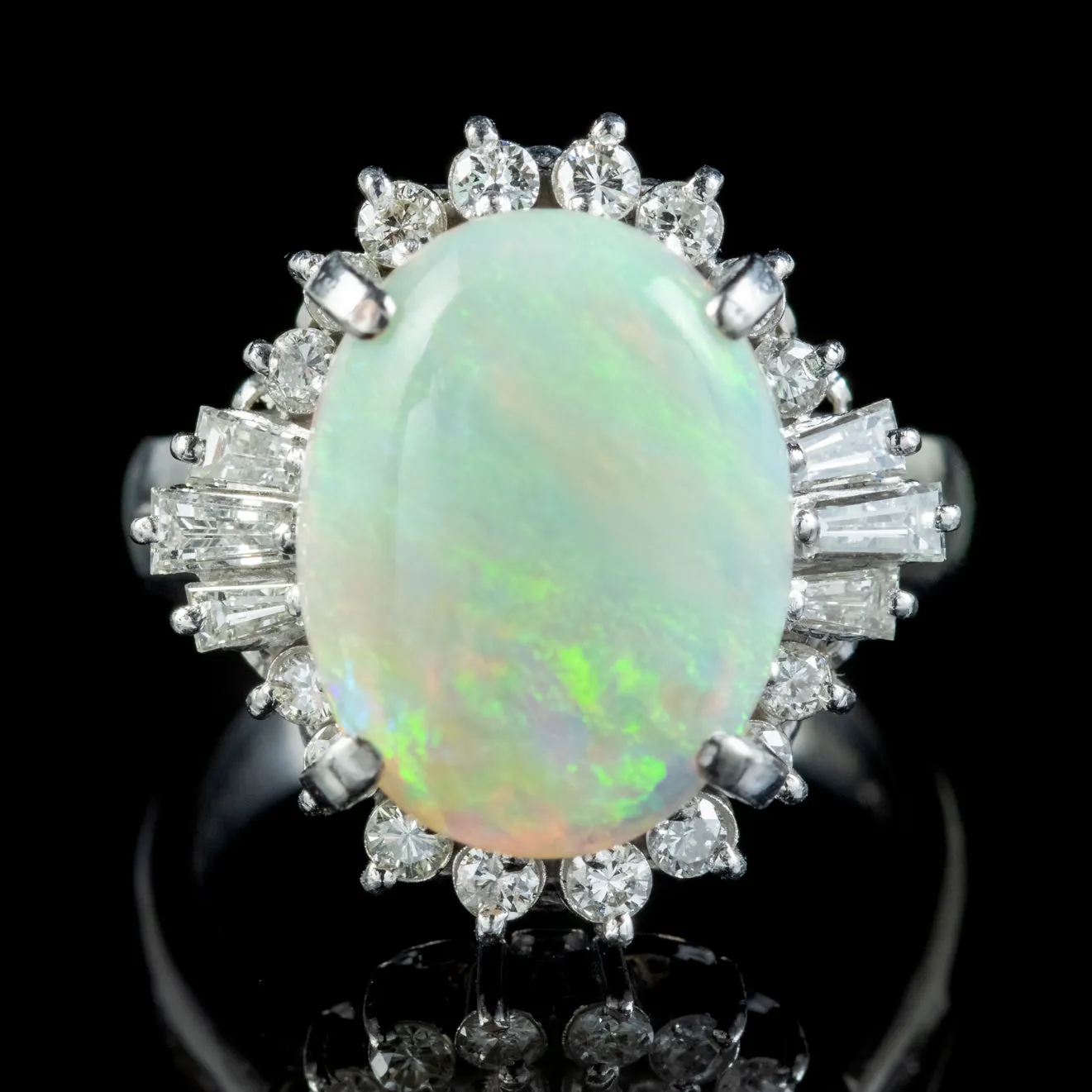 Art Deco Style Opal Diamond Cluster Ring 5ct Opal