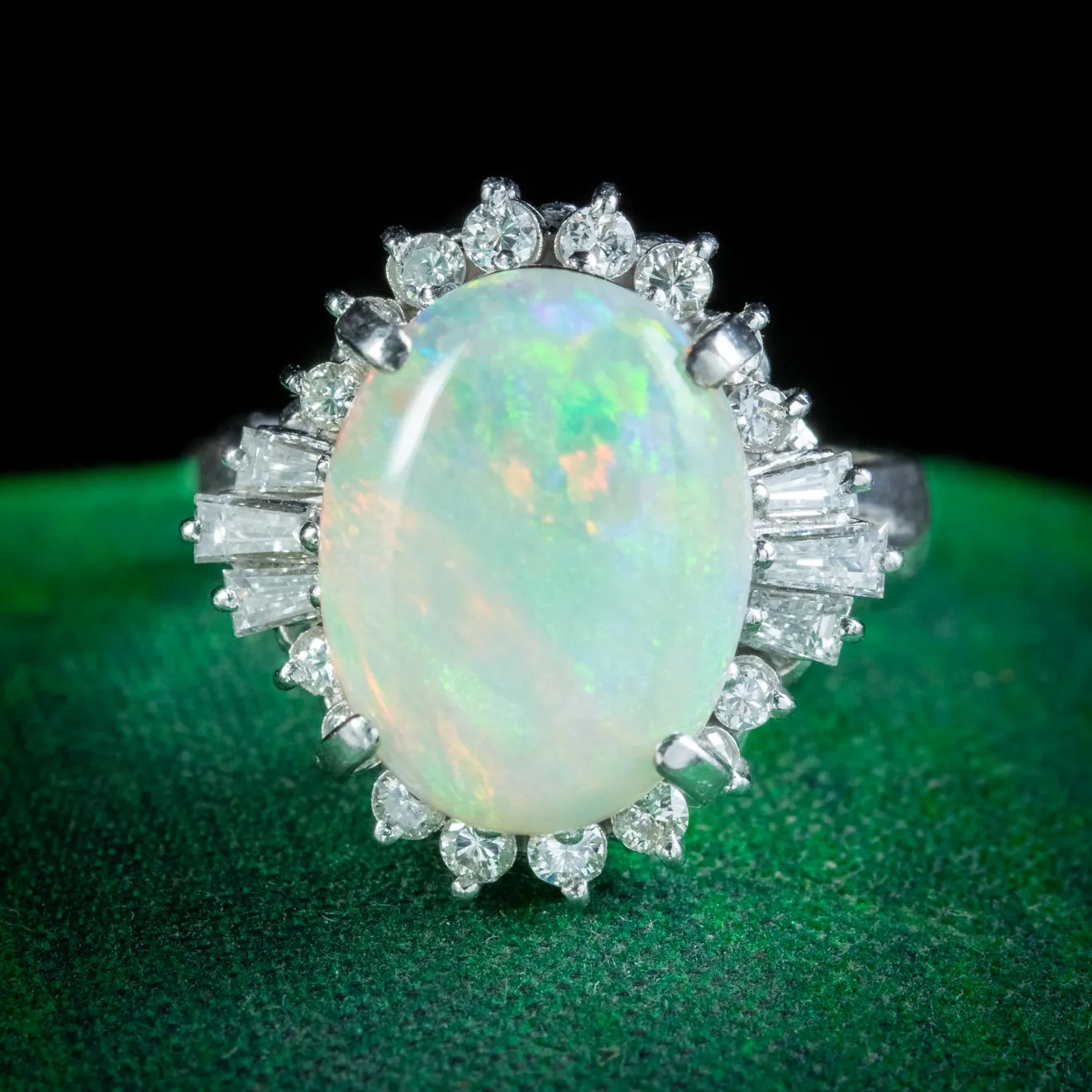 Art Deco Style Opal Diamond Cluster Ring 5ct Opal