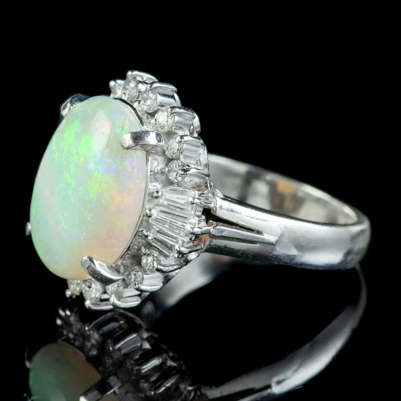 Art Deco Style Opal Diamond Cluster Ring 5ct Opal