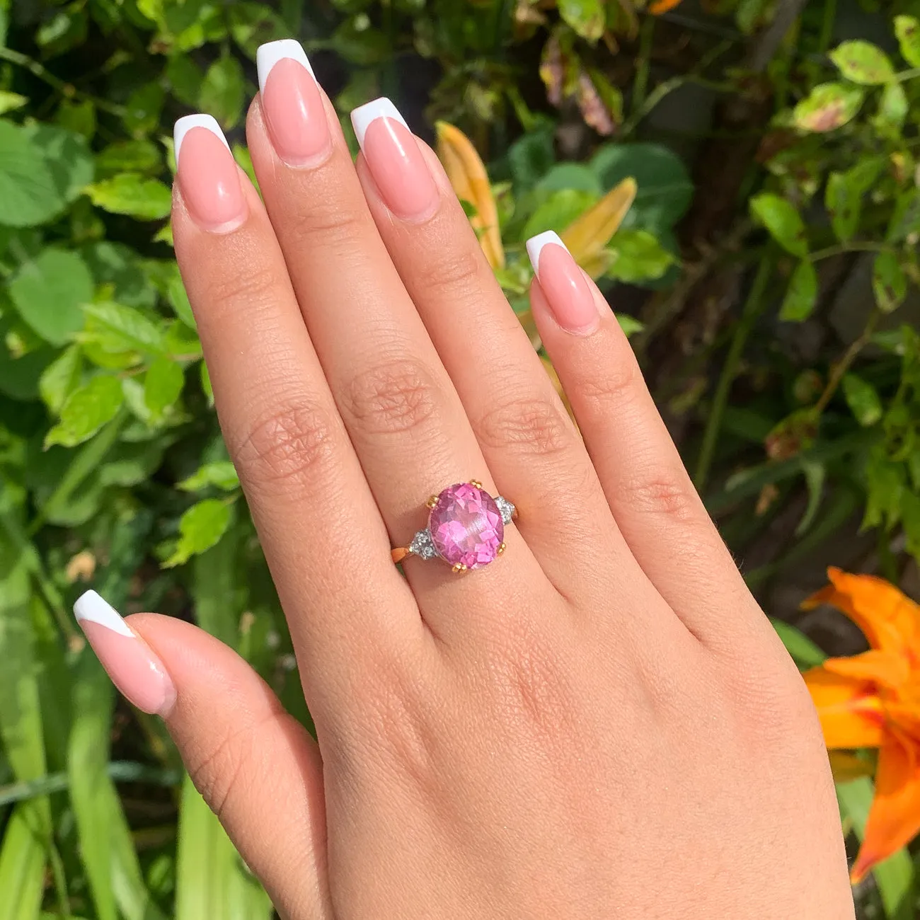 Art Deco Style Pink Topaz Cz Cocktail Ring 5.2ct Topaz