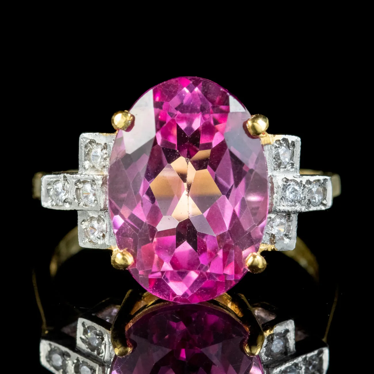 Art Deco Style Pink Topaz Cz Cocktail Ring 6ct Topaz