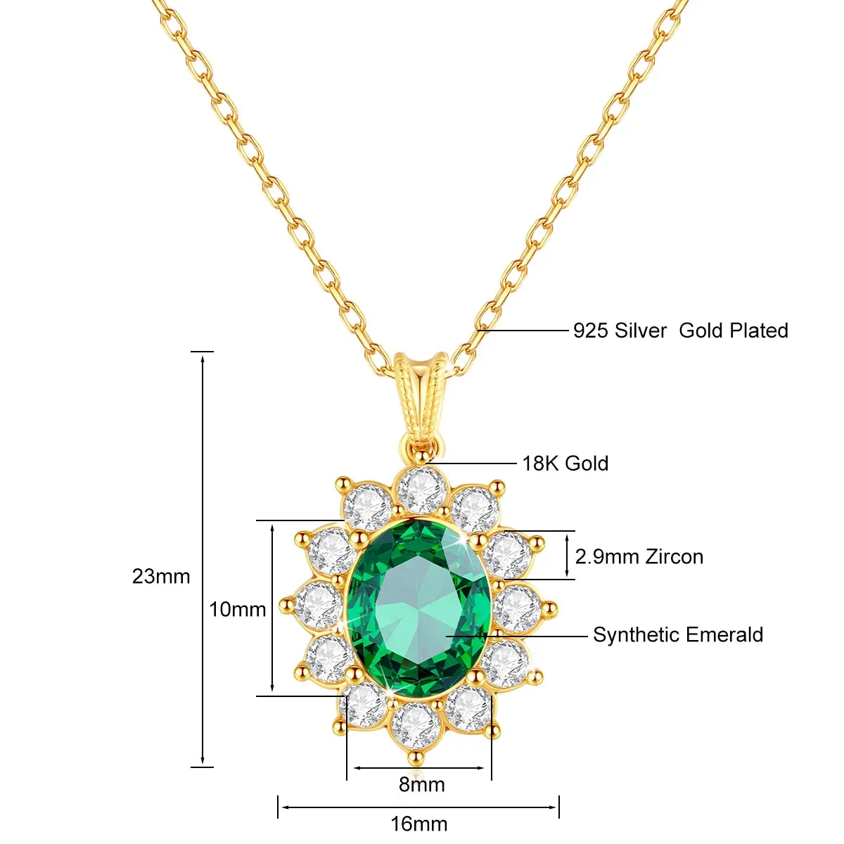 Au750 Gold Real 18k Emerald Necklace Women Oval Stone 8*10mm With Certificate Luxury Princess Diana K Gold Wedding Royal Jewlery