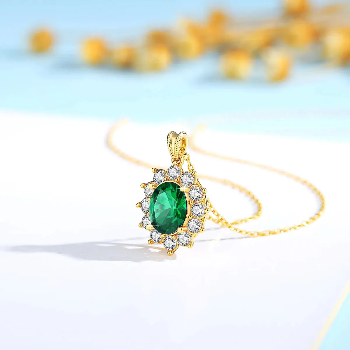 Au750 Gold Real 18k Emerald Necklace Women Oval Stone 8*10mm With Certificate Luxury Princess Diana K Gold Wedding Royal Jewlery