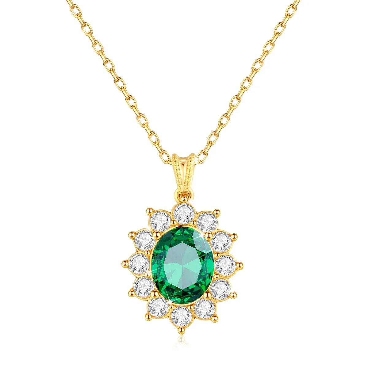 Au750 Gold Real 18k Emerald Necklace Women Oval Stone 8*10mm With Certificate Luxury Princess Diana K Gold Wedding Royal Jewlery