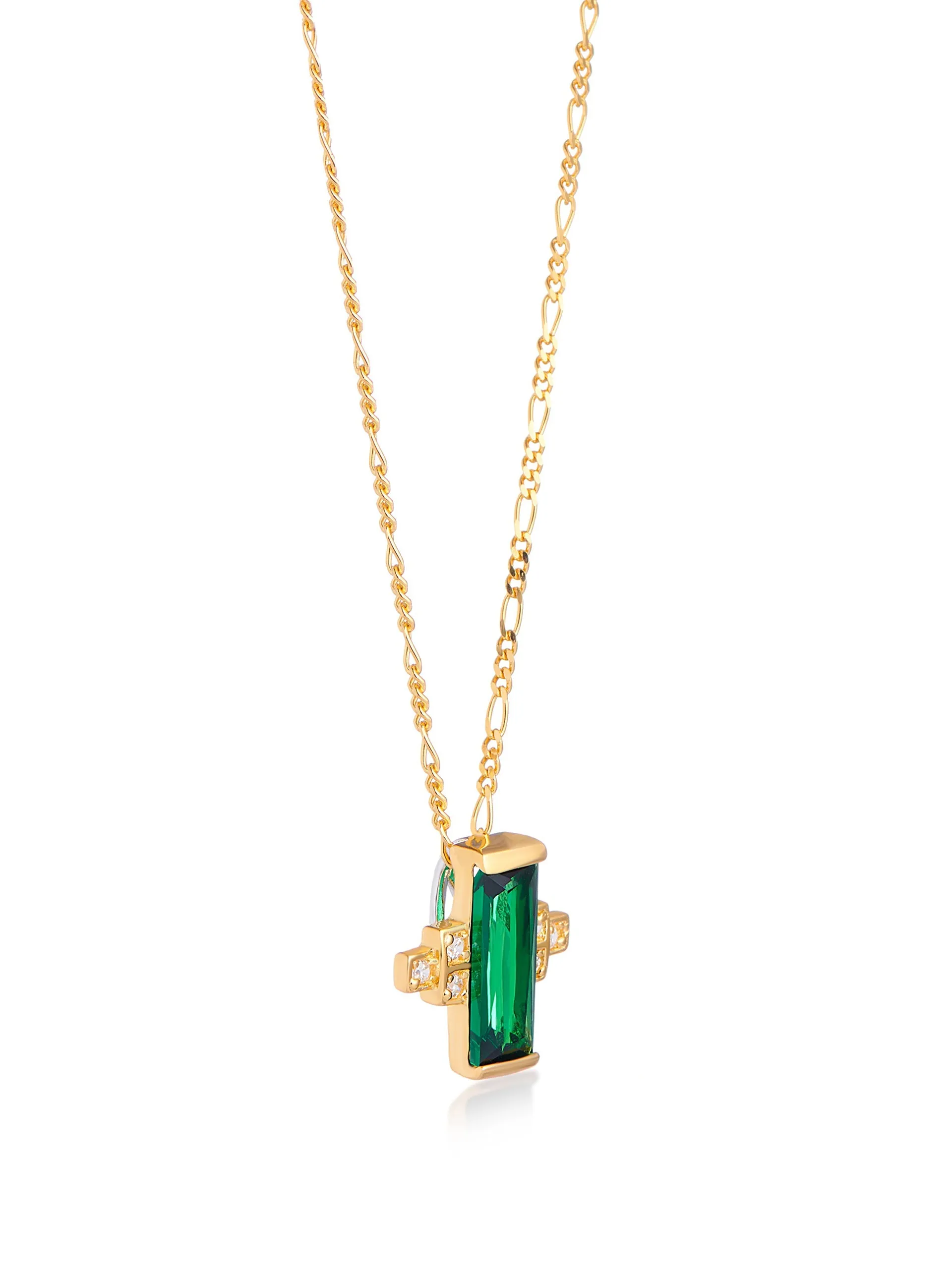 Audrey green necklace on figaro chain