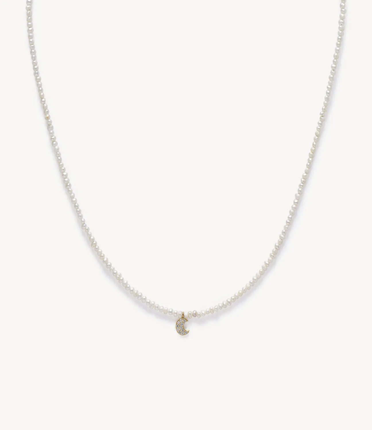 Baby Potato Pearl & Diamond Moon Necklace