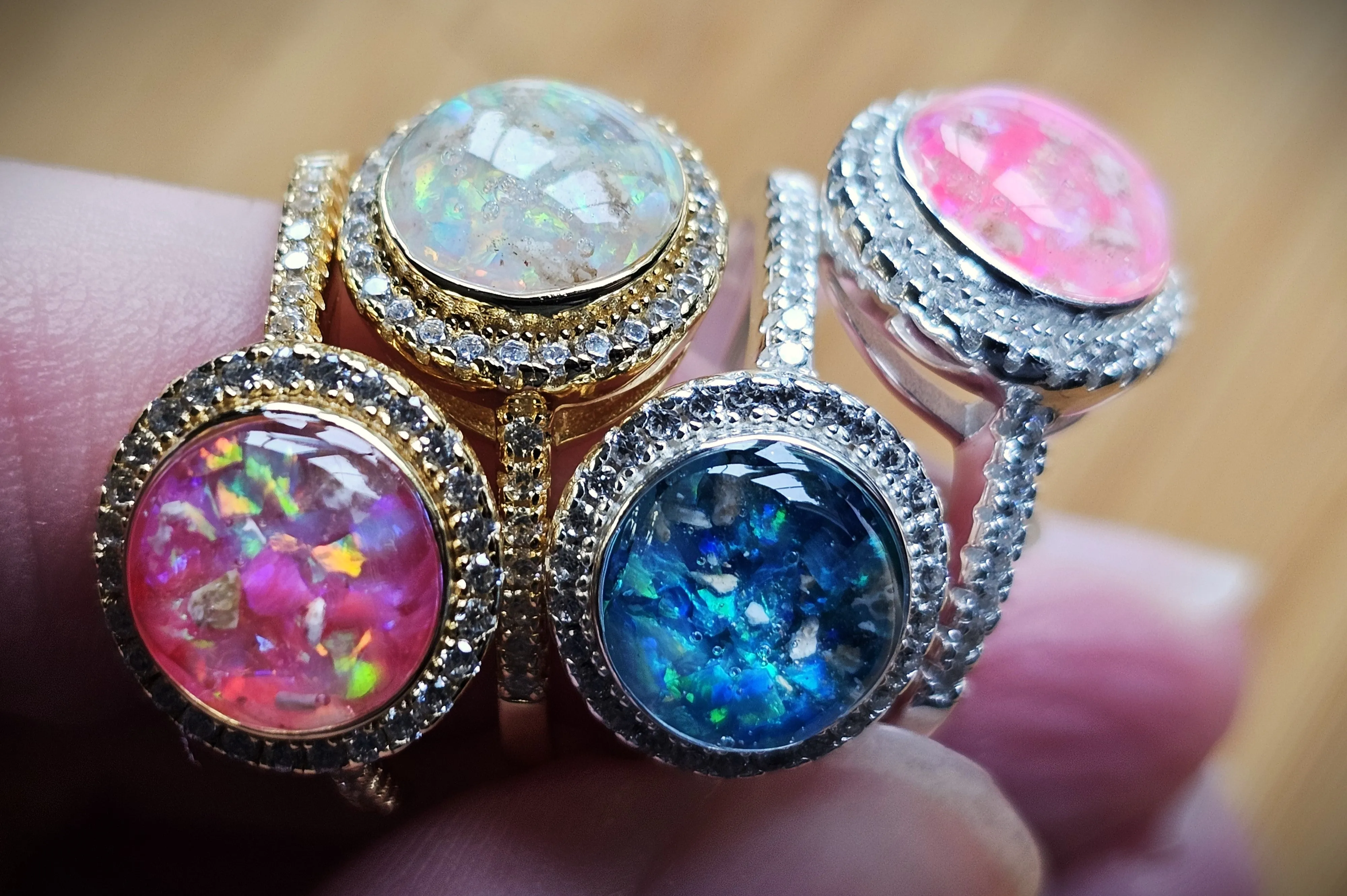 Bedazzled Circle Opal Cremation Ring