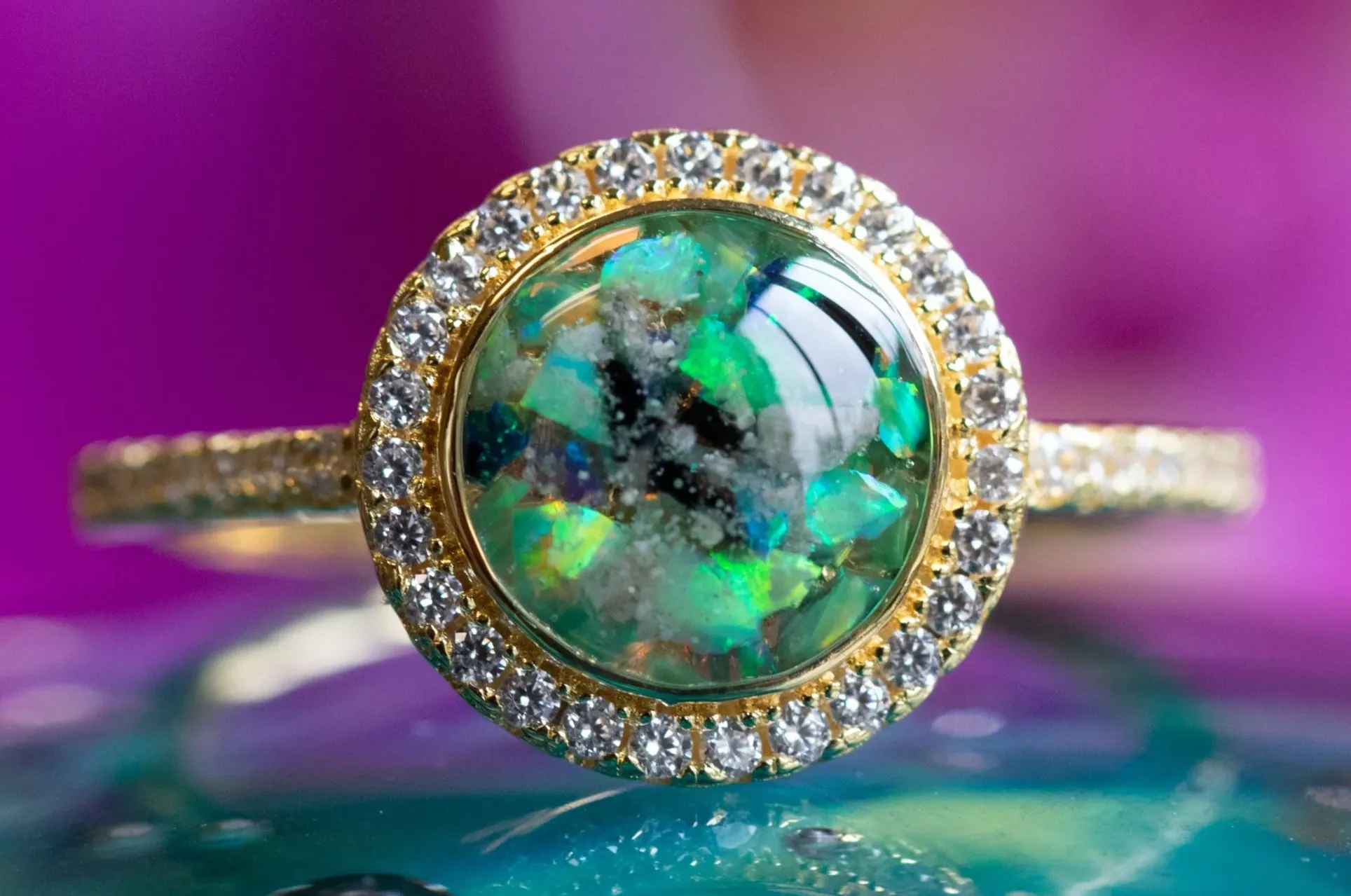 Bedazzled Circle Opal Cremation Ring