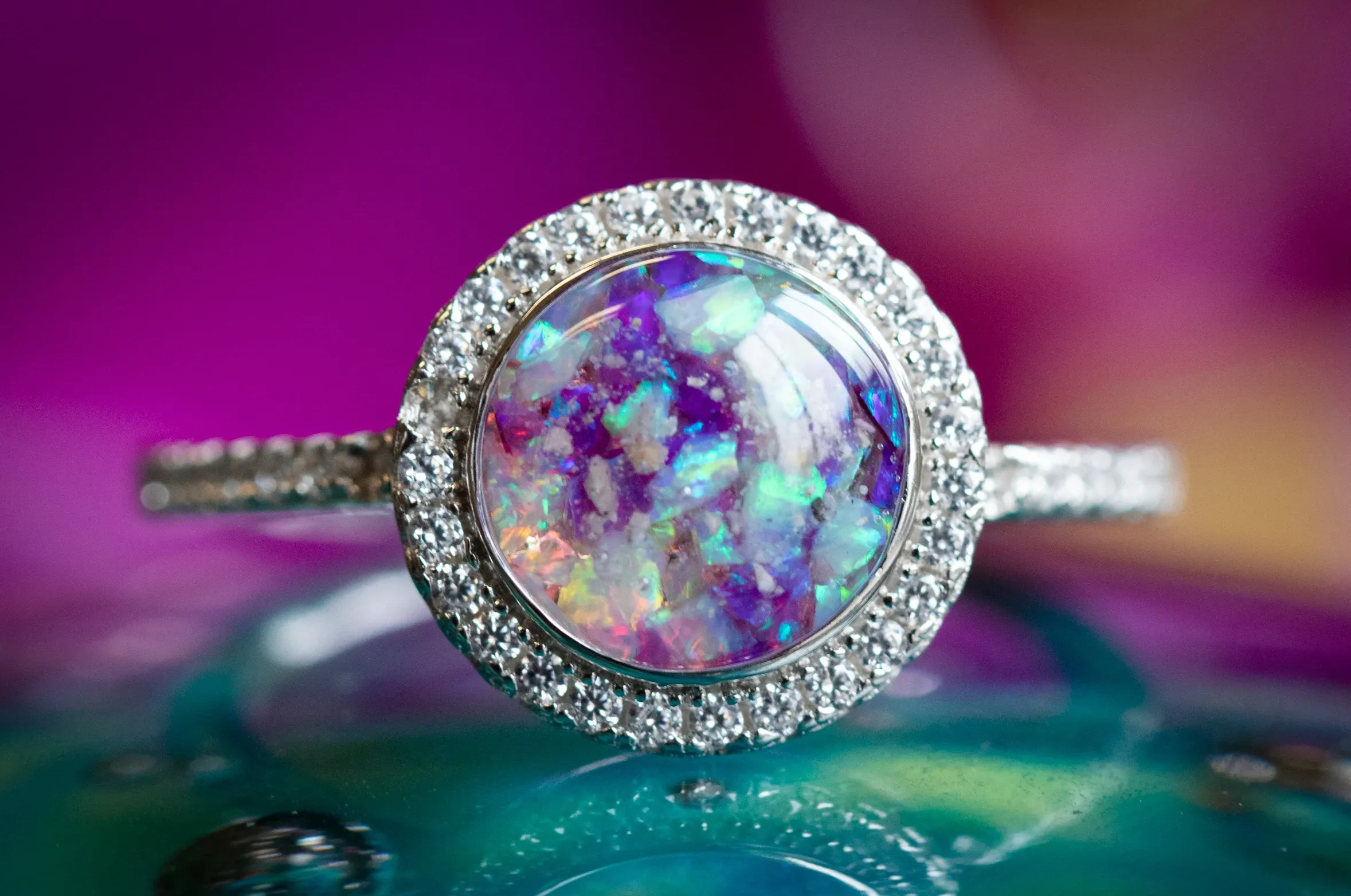 Bedazzled Circle Opal Cremation Ring