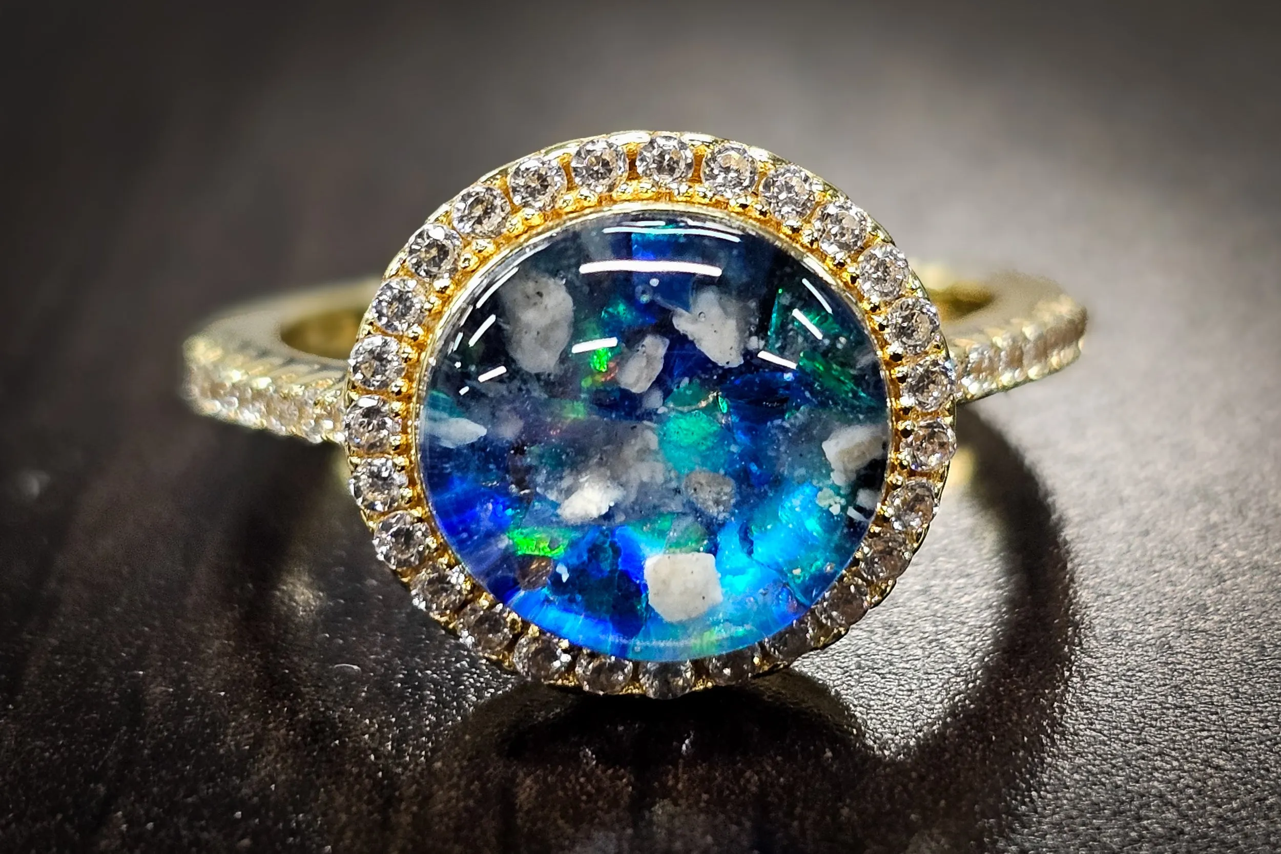 Bedazzled Circle Opal Cremation Ring