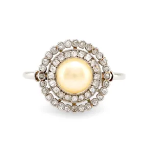 Belle Époque Natural Pearl Diamond Platinum Engagement Ring