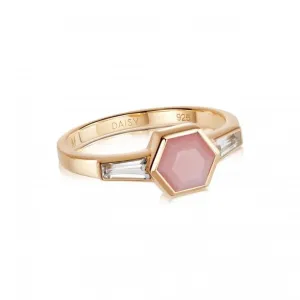 Beloved Pink Opal Hexagon 18ct Gold Plated Ring JR05_GP