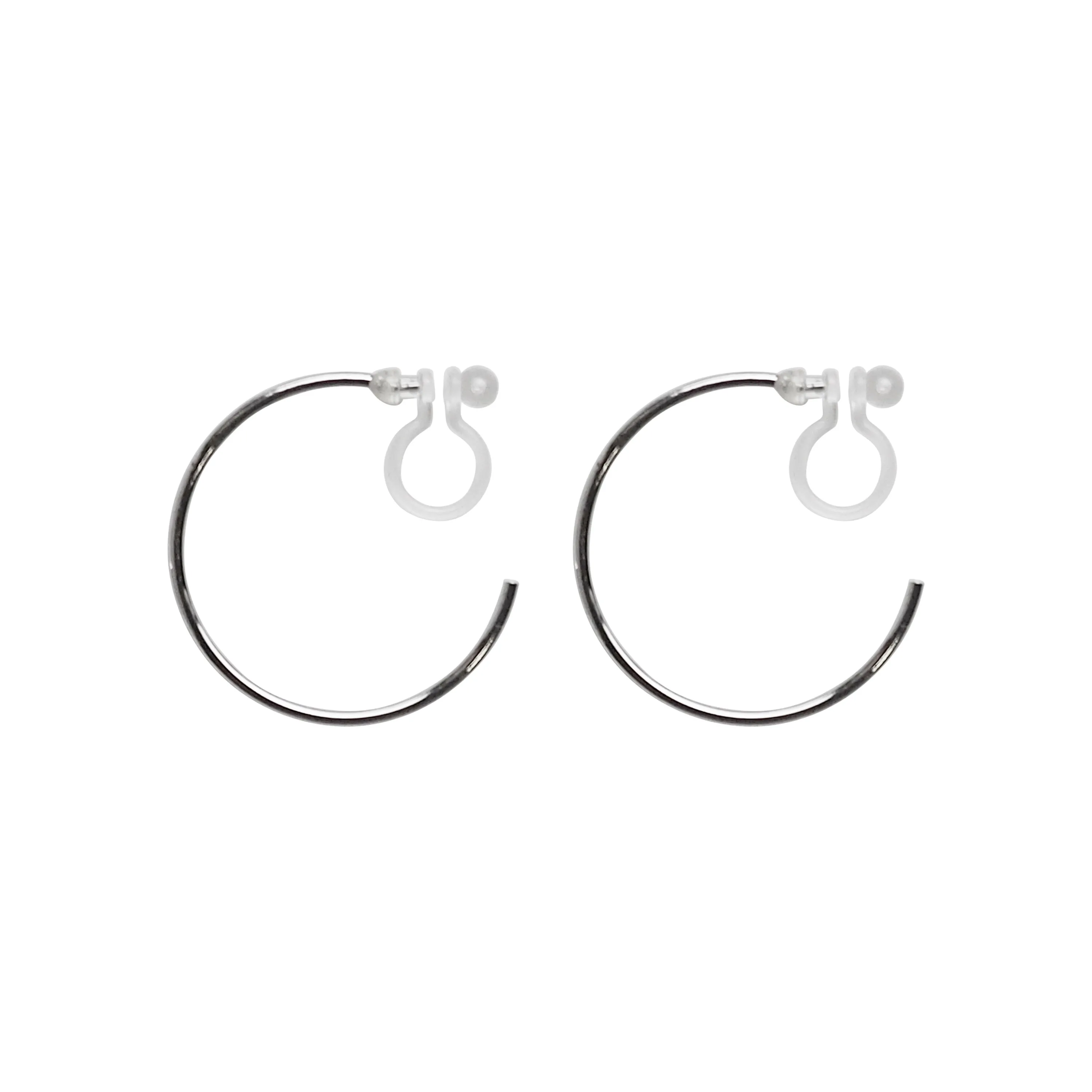 Big Invisible Clip On Hoop Earrings (Silver tone)