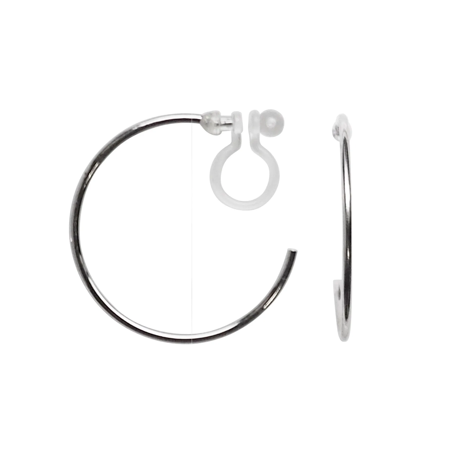 Big Invisible Clip On Hoop Earrings (Silver tone)