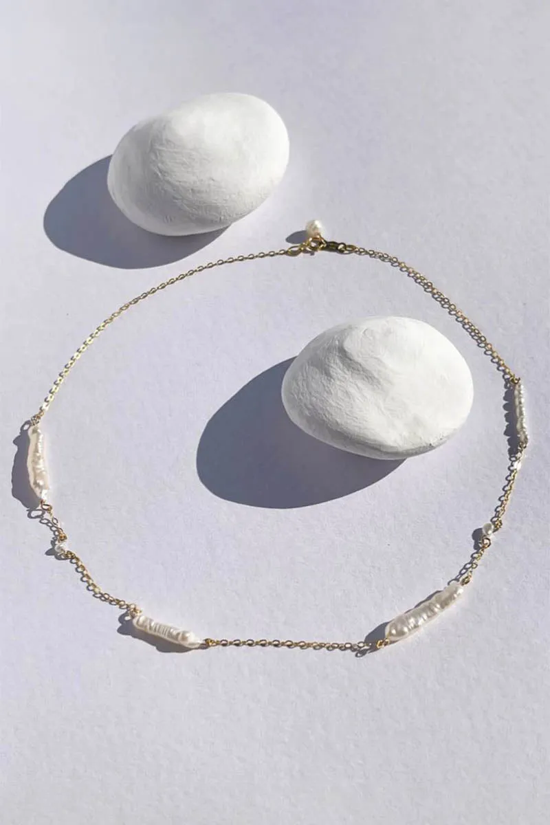 Biwa Pearl Gold Necklace