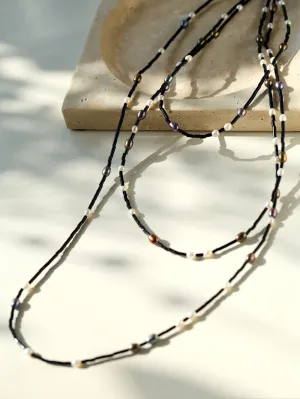 Black Agate Round Tube Freshwater Pearl Long Necklace