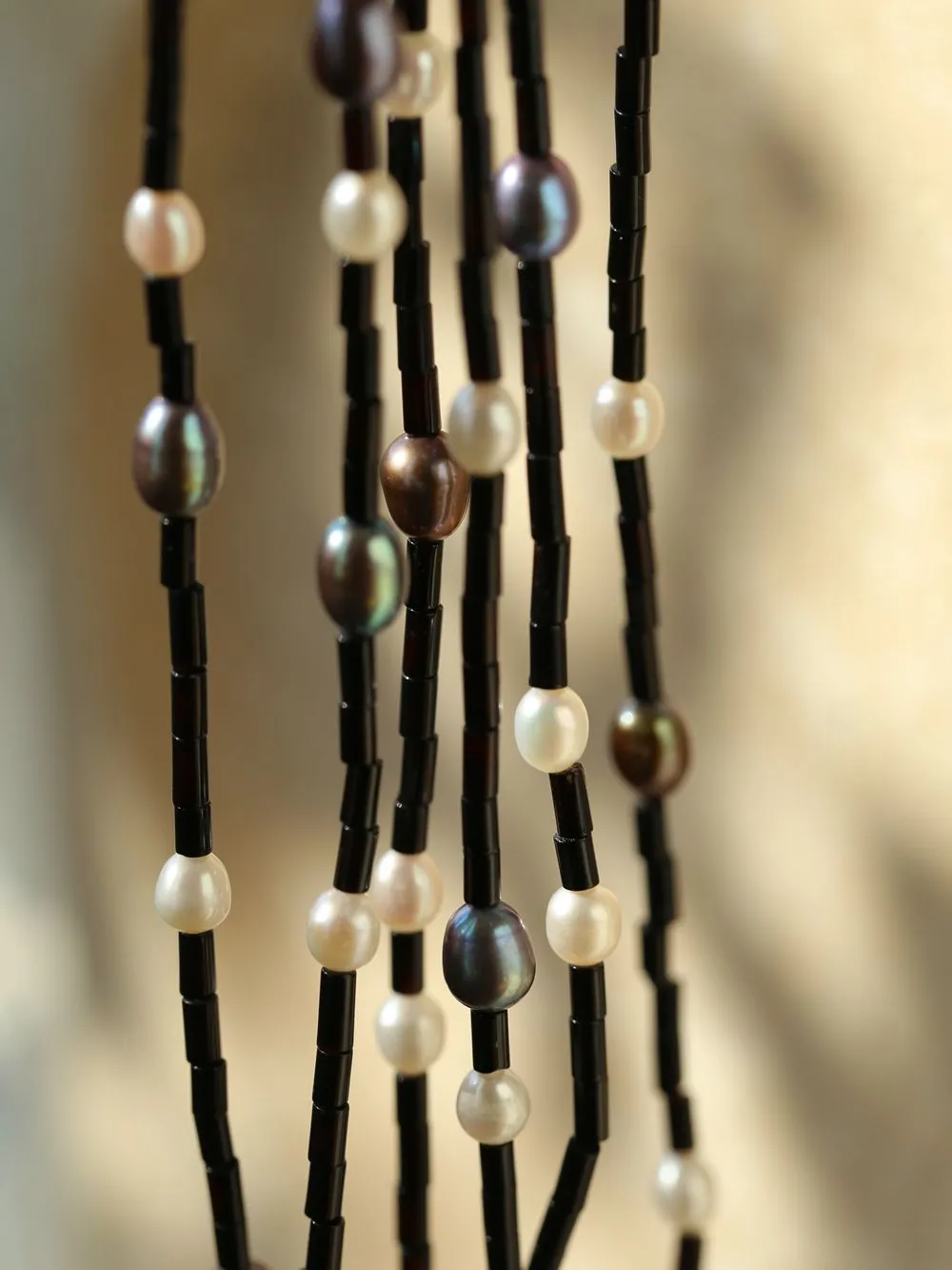 Black Agate Round Tube Freshwater Pearl Long Necklace