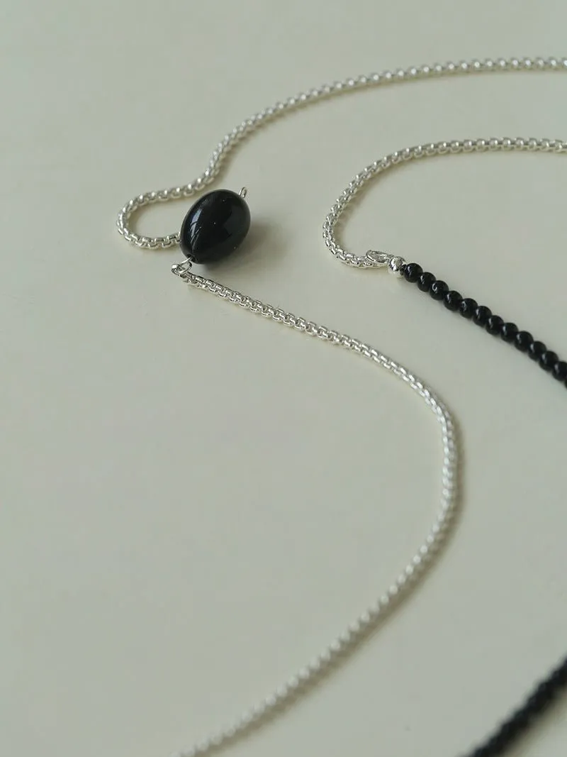 Black Agate Splicing Chain Long Layering Necklace