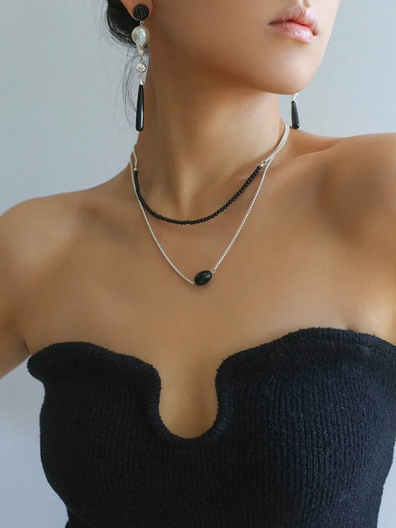 Black Agate Splicing Chain Long Layering Necklace