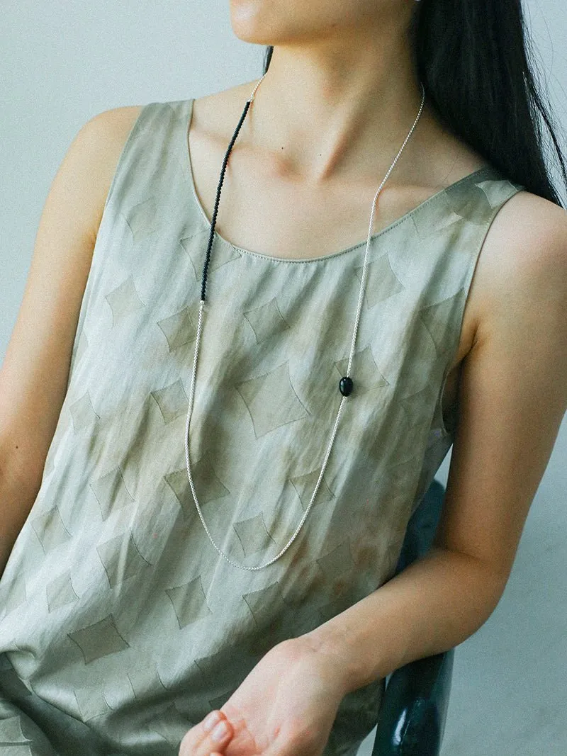 Black Agate Splicing Chain Long Layering Necklace