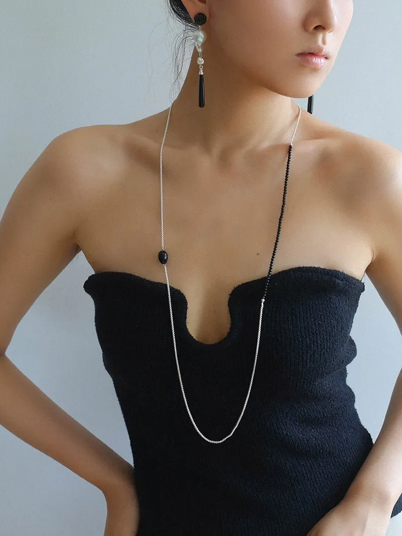 Black Agate Splicing Chain Long Layering Necklace