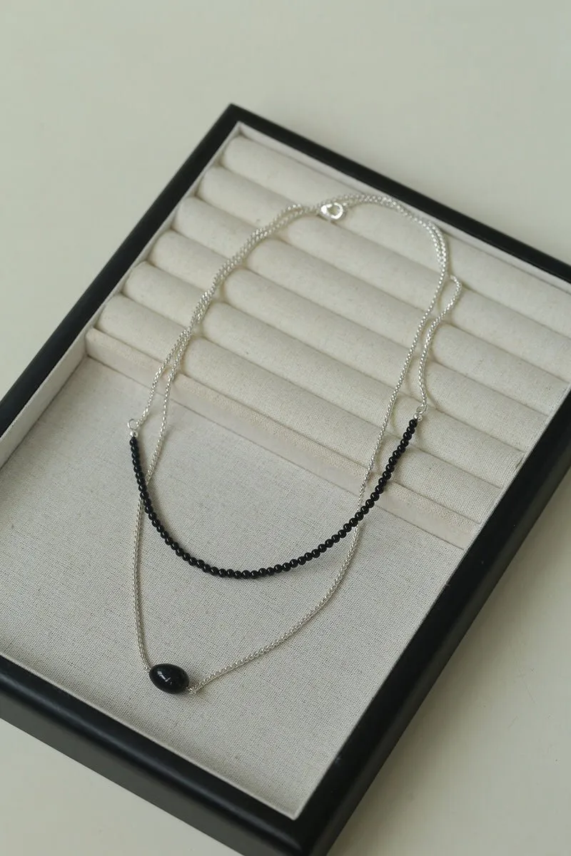 Black Agate Splicing Chain Long Layering Necklace