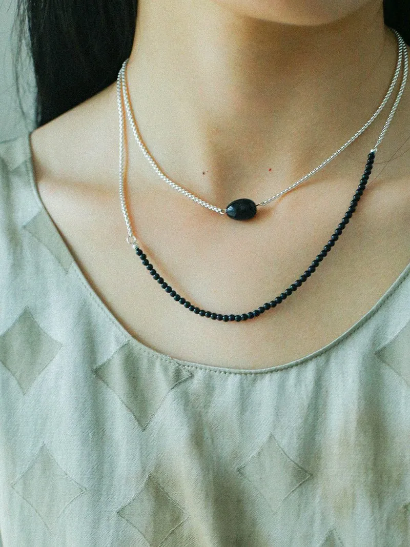 Black Agate Splicing Chain Long Layering Necklace