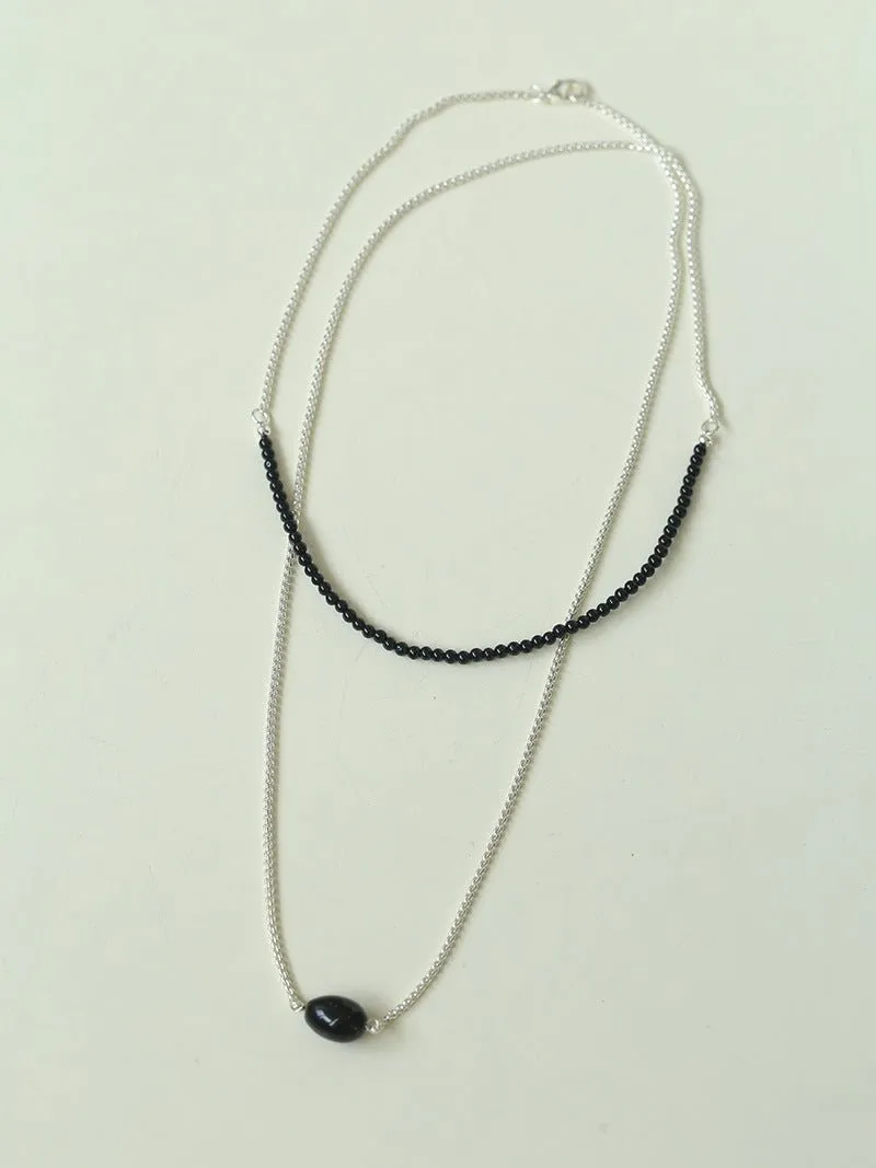 Black Agate Splicing Chain Long Layering Necklace