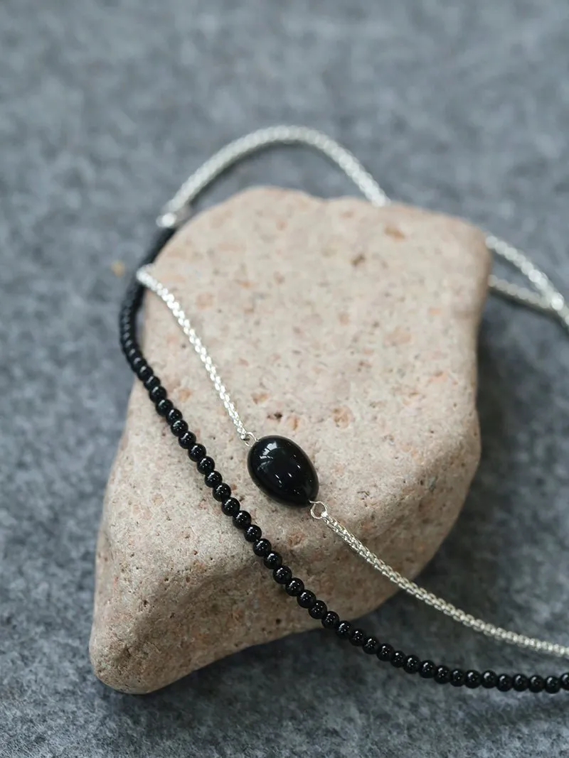 Black Agate Splicing Chain Long Layering Necklace