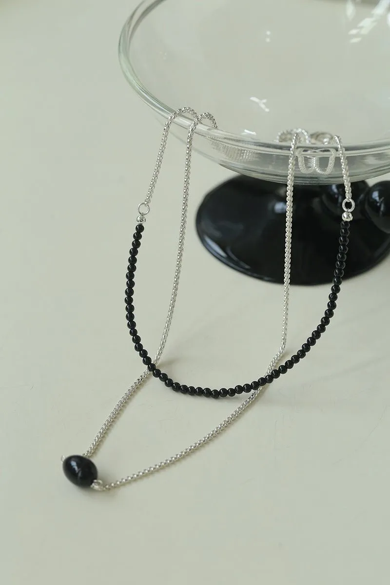 Black Agate Splicing Chain Long Layering Necklace