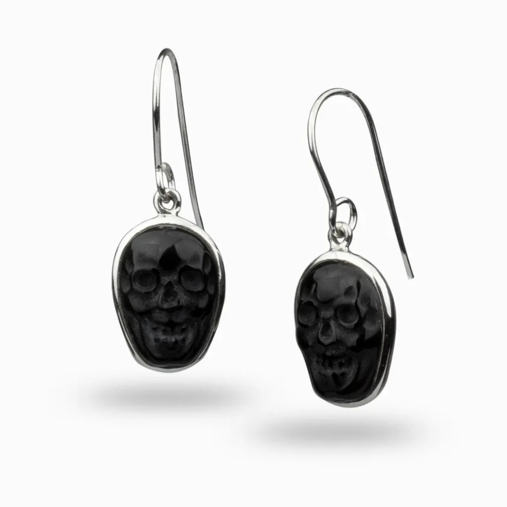 Black Obsidian Skull Drop Earrings