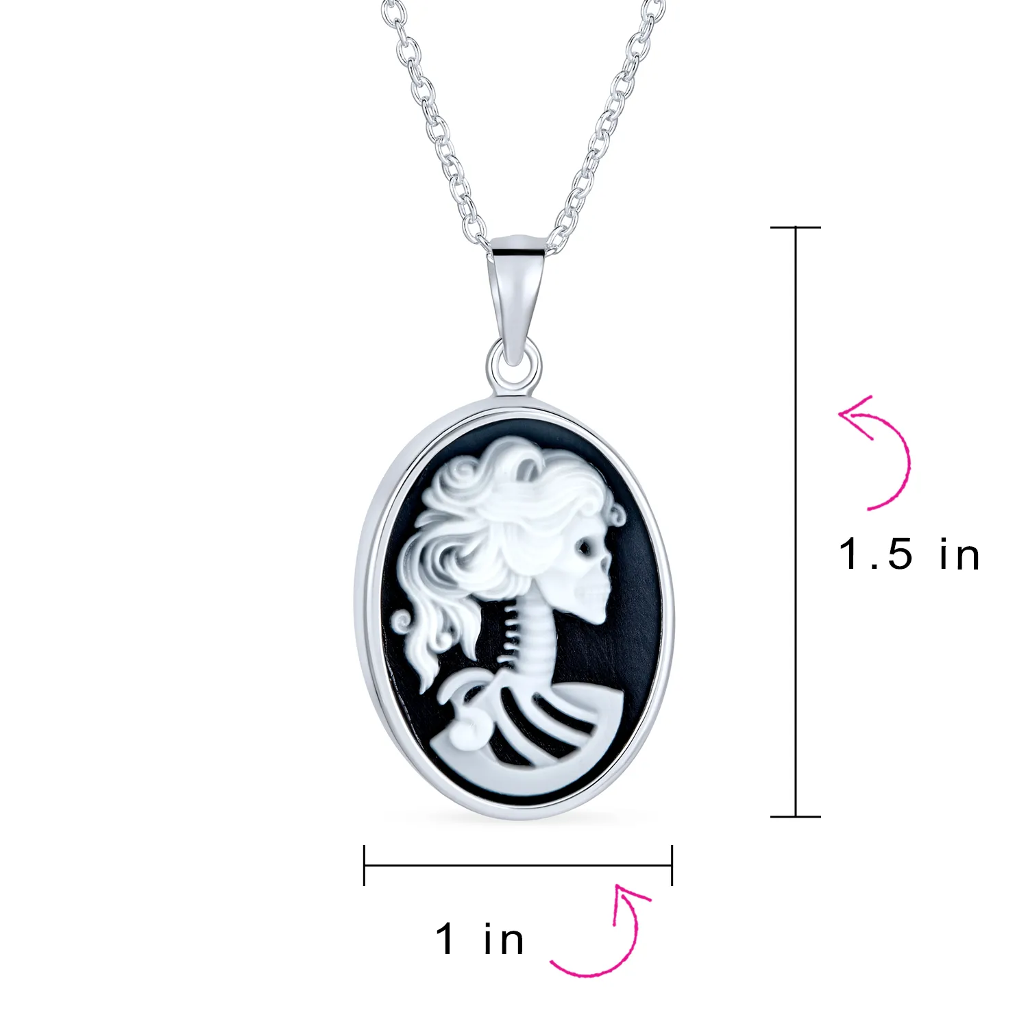 Black Oval Female Lolita Skelton Cameo Pendant Bezel Sterling Silver