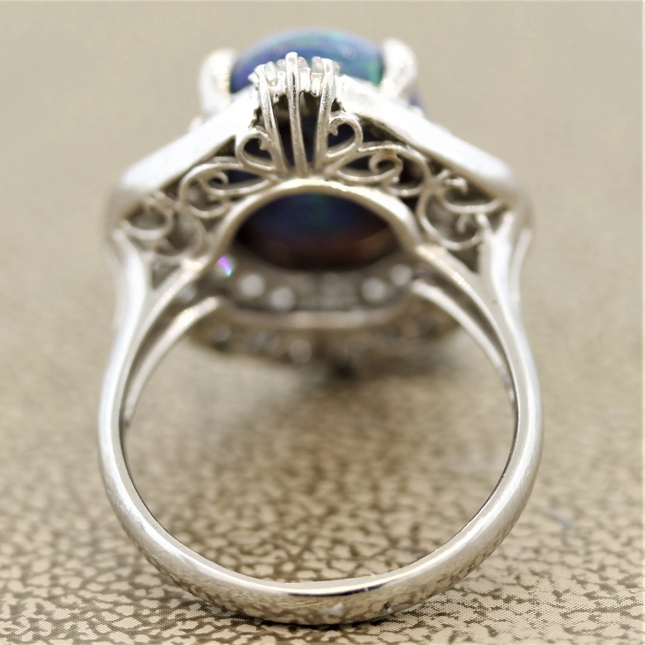 Blue-Green Australian Opal Diamond Platinum Ring