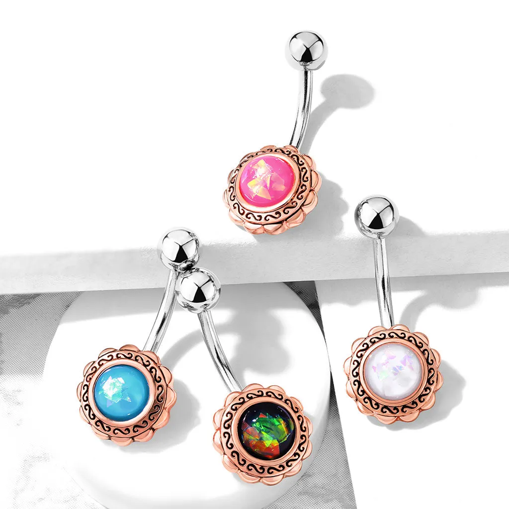 Boêmio Opal Belly Bar with Rose Gold Plating