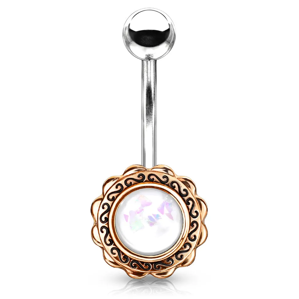 Boêmio Opal Belly Bar with Rose Gold Plating