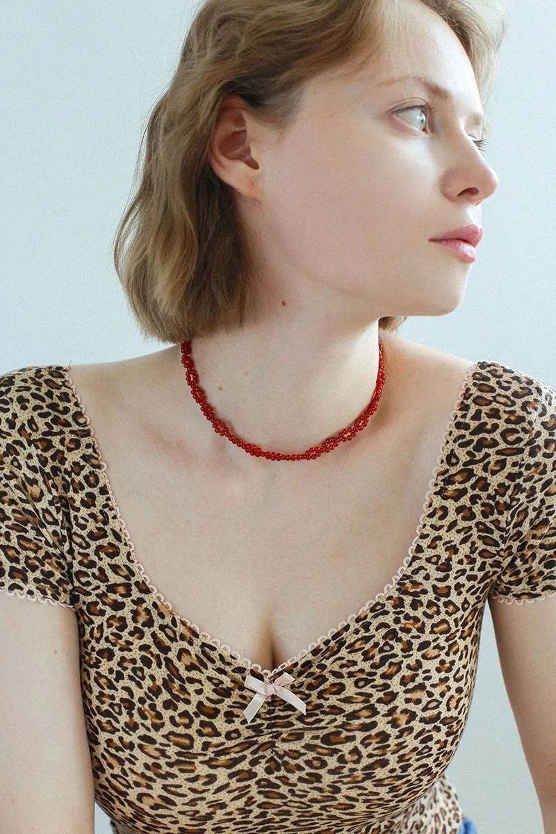 Braided Double Red Black Agate Beaded Choker