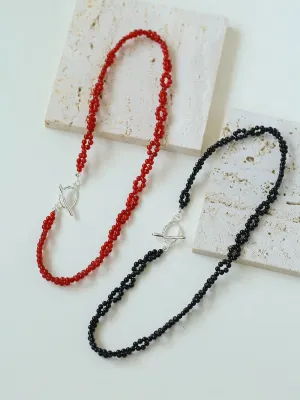 Braided Double Red Black Agate Beaded Choker