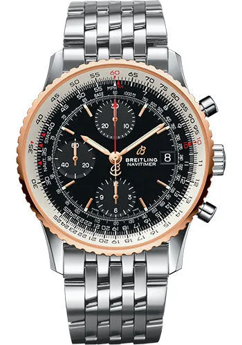 Breitling Navitimer 1 Chronograph 41 Watch - Steel and Red Gold Case - Black Dial - Steel Pilot Bracelet - U13324211B1A1