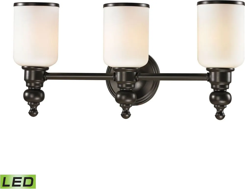 Bristol Way 3 Light Led Vanity In Oil Rubbed Bronze and Opal White Glass