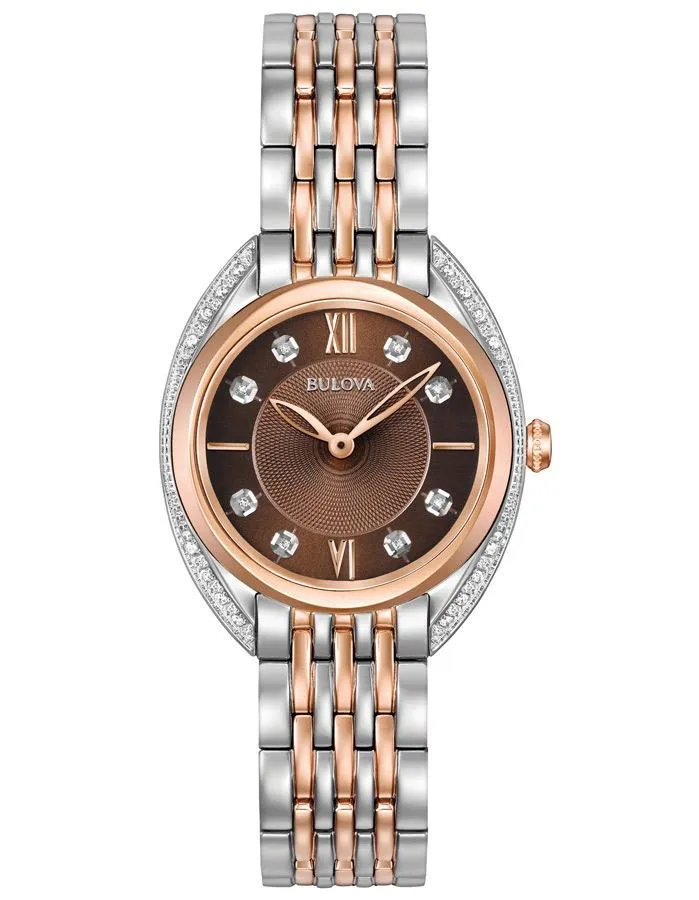 Bulova Womens Diamond Dress Watch - Brown Dial - Two-Tone - Bracelet - 30m