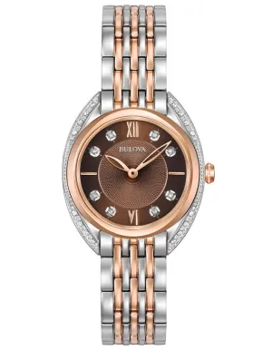 Bulova Womens Diamond Dress Watch - Brown Dial - Two-Tone - Bracelet - 30m