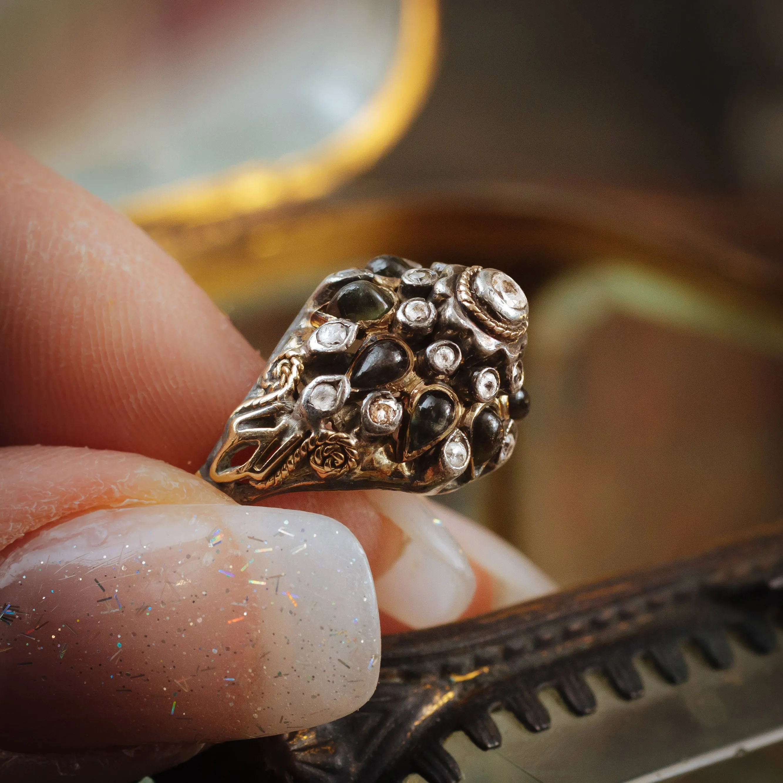 Captivating Vintage Black Star Sapphire Thai Princess Harem Ring