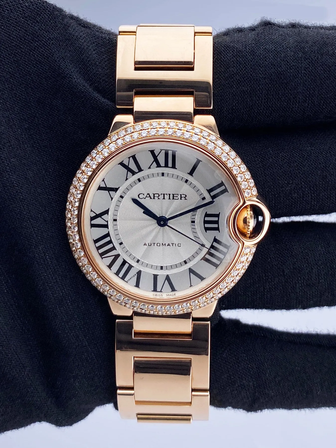 Cartier Ballon Bleu WE9005Z3 Diamond Rose Gold Mens Watch