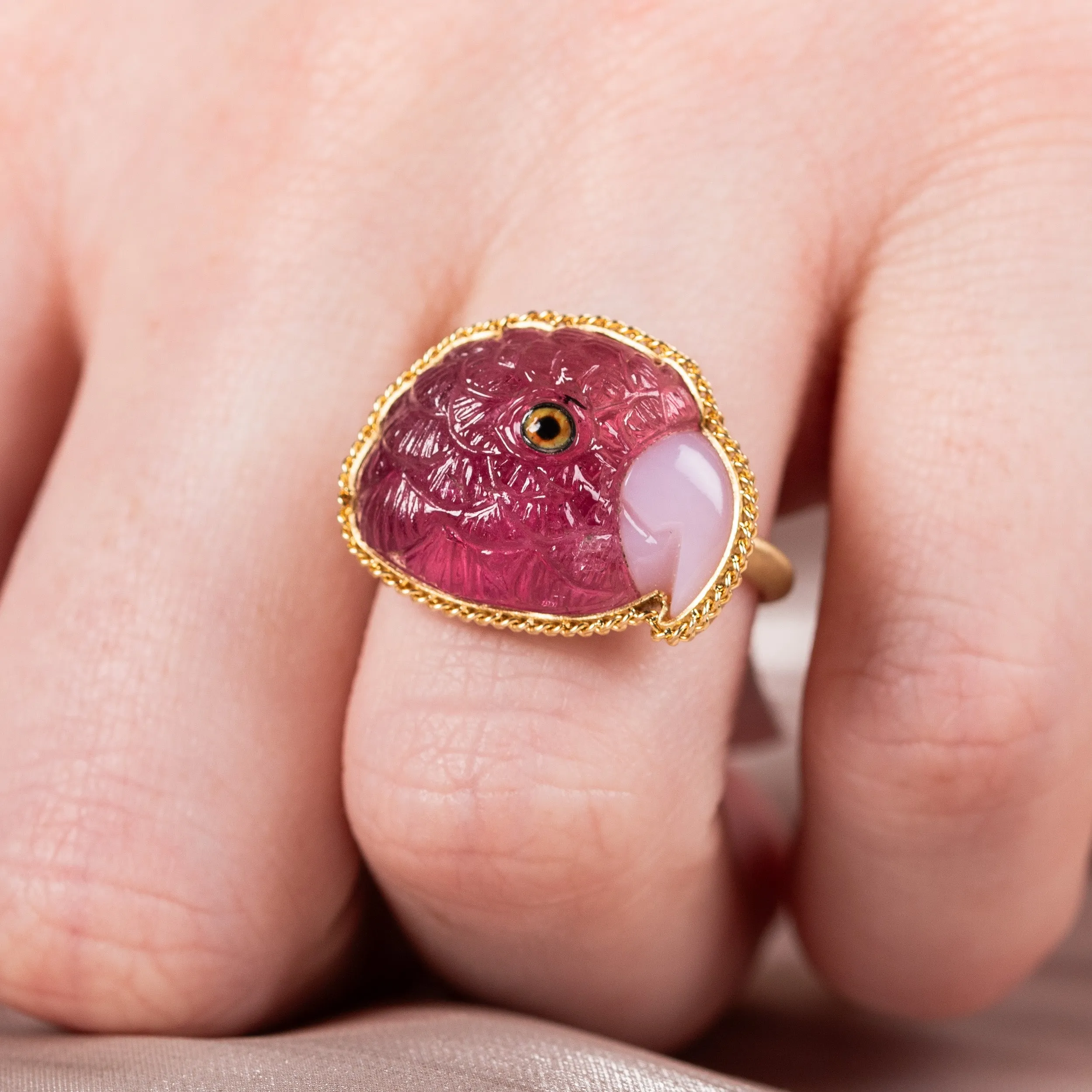 Carved Tourmaline Parrot Ring