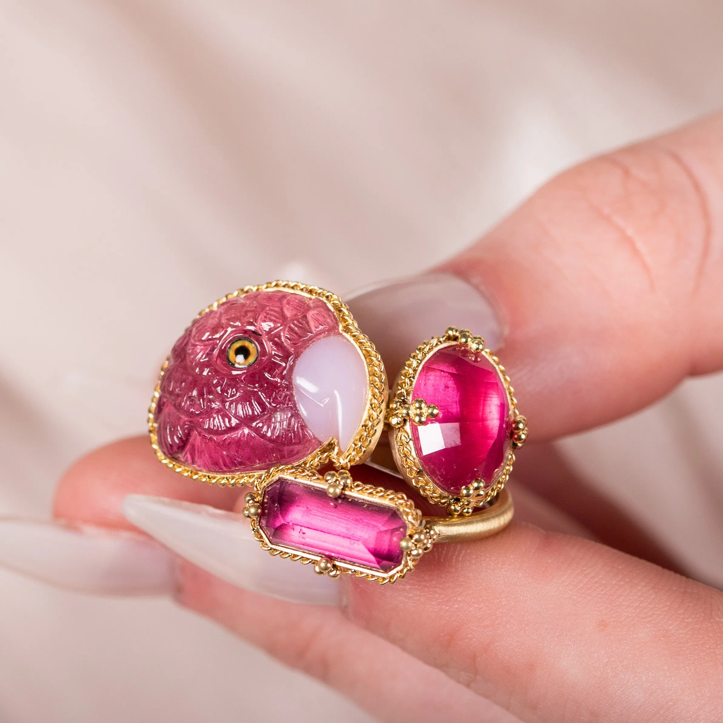 Carved Tourmaline Parrot Ring