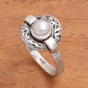 Circular Cultured Pearl Cocktail Ring from Java - Circular Glow | NOVICA