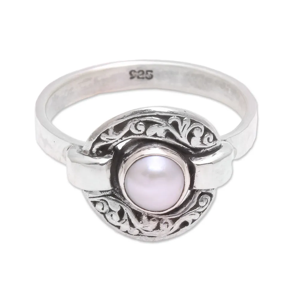 Circular Cultured Pearl Cocktail Ring from Java - Circular Glow | NOVICA