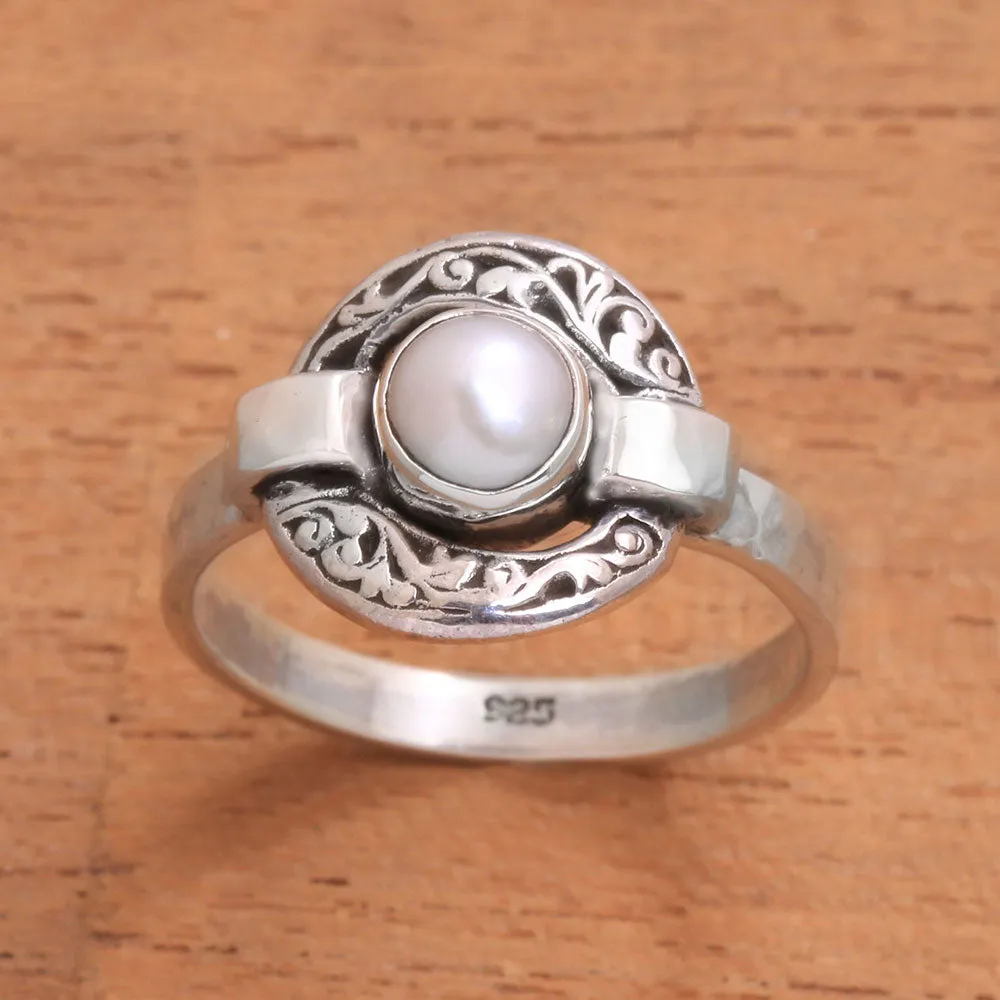 Circular Cultured Pearl Cocktail Ring from Java - Circular Glow | NOVICA