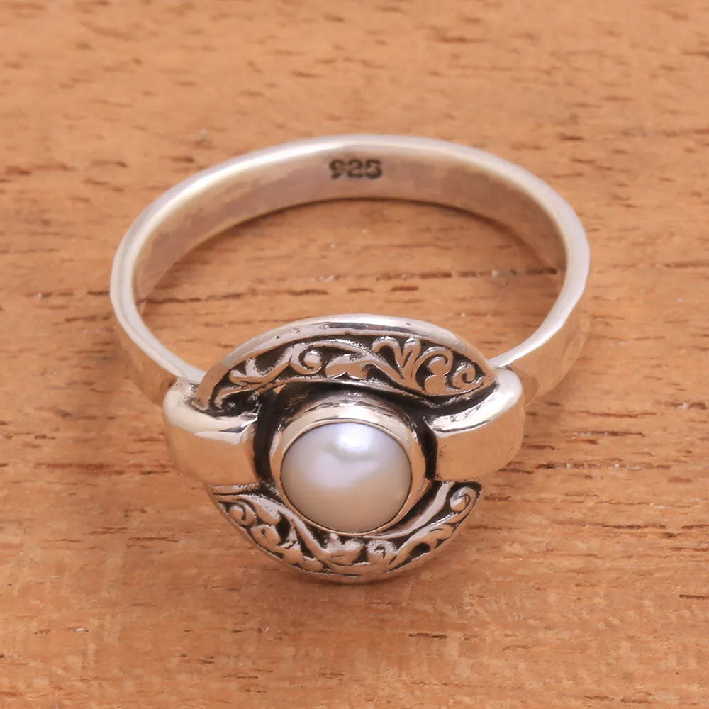 Circular Cultured Pearl Cocktail Ring from Java - Circular Glow | NOVICA